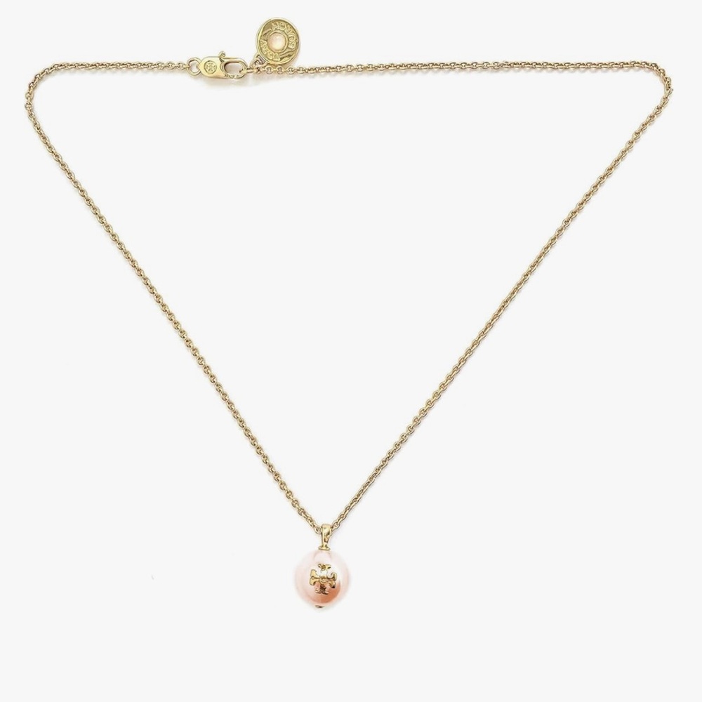 Tory Burch Womens Pearl Logo Rope Necklace (Rose Gold Pearl Pink)